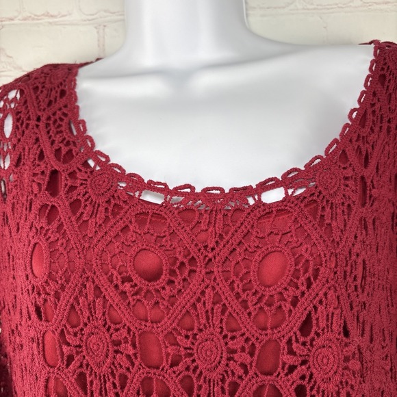 CJ Banks Women's Top 3/4 Sleeves Pullover Boat Neckline Burgundy 2x - Picture 3 of 16